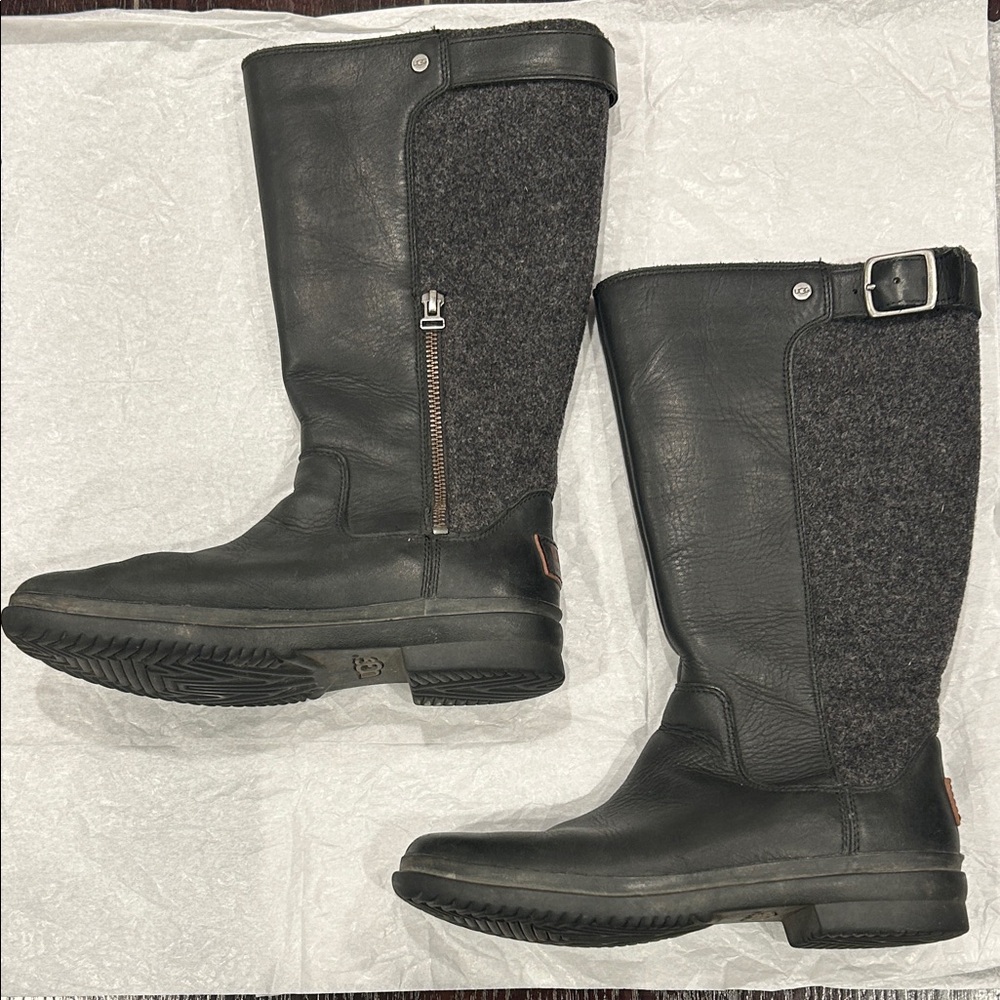 UGG Black and Gray Wool Leather Waterproof Winter Boots size 7